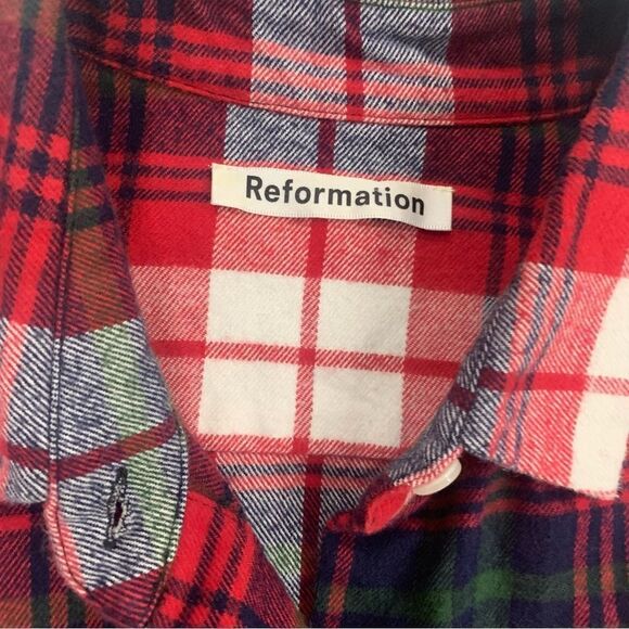 Reformation Women Plaid Flannel Button Up Shirt Size Small Red White Long Sleeve - Picture 3 of 9